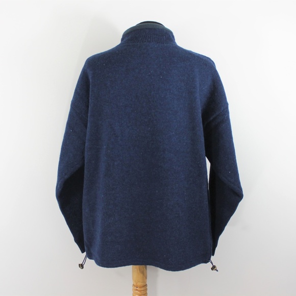 New Mens Aran Zip Front Wool Sweater Blue Green L - Picture 5 of 9